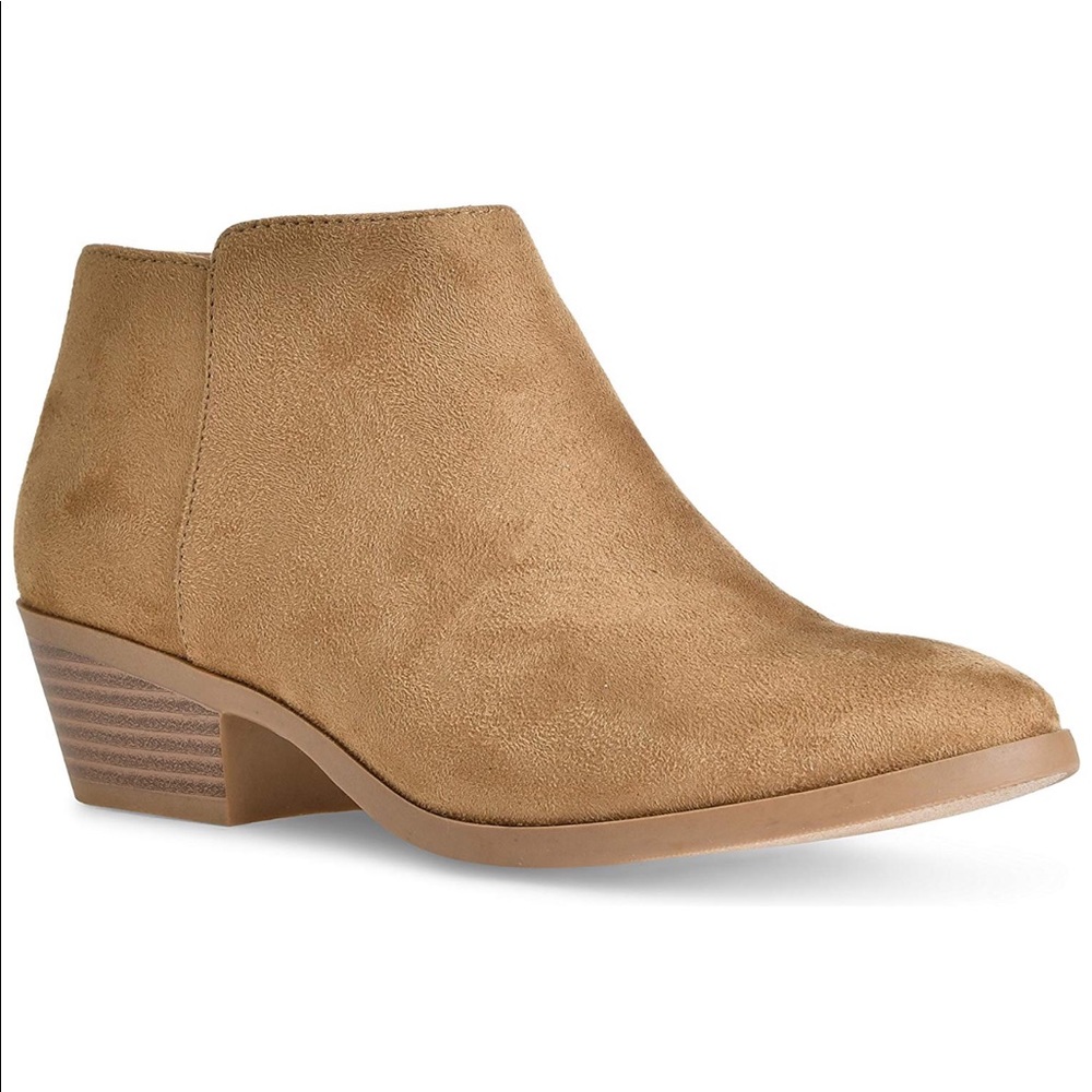 Tan block heel booties. WORN ONE TIME